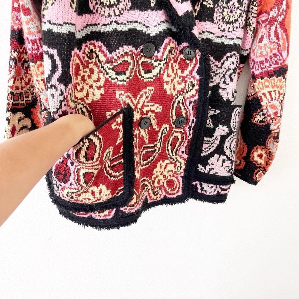 Farm Rio Sweet Mermaids Wool Blend Fringe Knit Jacket Bohemian Cardigan - Picture 6 of 10